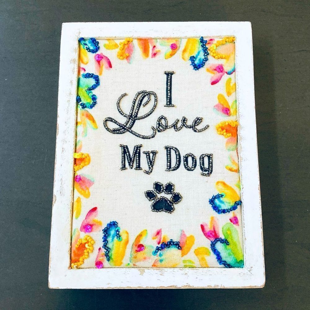 Rainbow Beaded Love My Dog Decor Sign